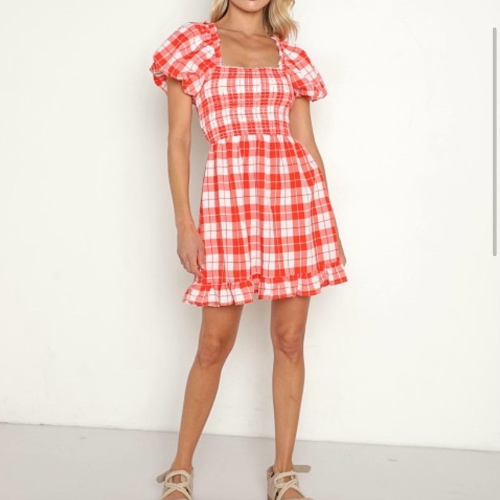 Show Me Your Mumu Red Plaid Puff Sleeve Mini Dress
